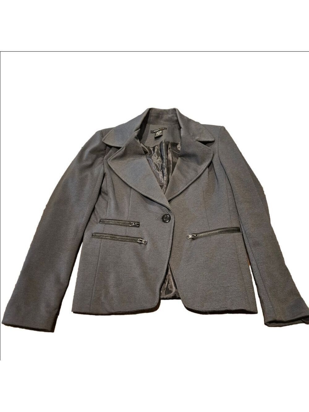 Robert Louis Women's Gray Blazer With Black Zippered Pockets, Size Small
